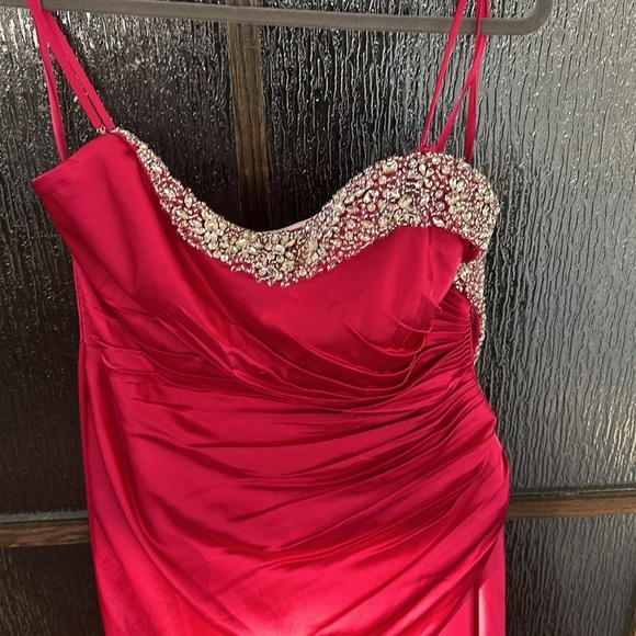 Mac Duggal Strapless Ruched Embellished Gem Gown Hot Pink Dress Size 10 - Picture 7 of 13